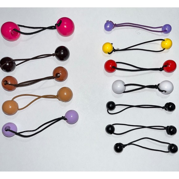 Twin Bead Ball Hair Knocker Lot of 12 Ponytail Holders Elastics‎ Colorful - Picture 1 of 4
